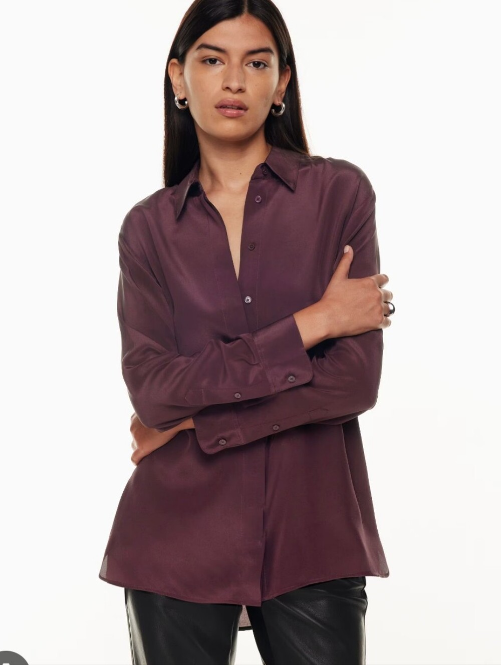 NWT Aritzia Babaton Academy Oversized Long Sleeve Silk Blouse Shirt Mocha Brown